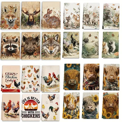 Vintage Aquarel Dierenprint Keukendoeken Microvezel Absorberende Vaatdoeken Voor Boerderij Decor Huis Restaurant Reinigingsdoeken