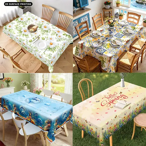 Nappe Rectangulaire Nordique Motif Floral Citron Carreaux Méditerranéens Anti Poussière Couvre Table Polyester Pour Cuisine Maison Décor