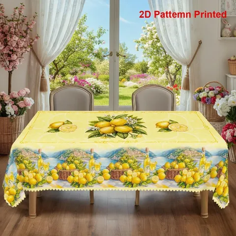 Nappe Rectangulaire en Flanelle Style Nordique Pastoral Frais Bord Festonné Impression Numérique Citron Fruit Couverture de Table Anti Poussière Décoration Maison