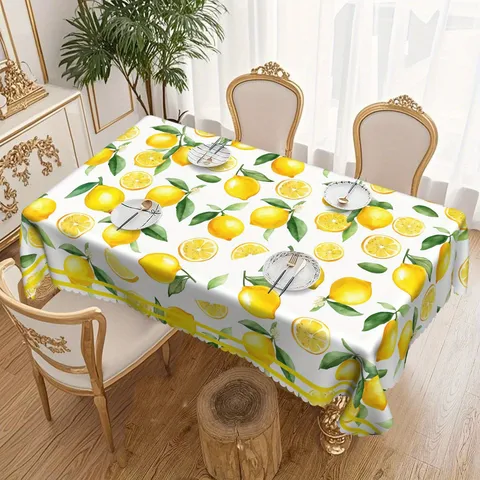 Nappe Rectangulaire en Flanelle Style Nordique Pastoral Frais Bord Festonné Impression Numérique Citron Fruit Couverture de Table Anti Poussière Décoration Maison