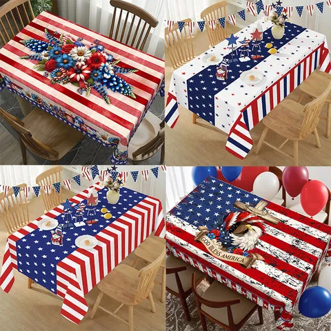 American Independence Day Patriotic Tablecloth Stars And Stripes Printed Rectangle Table Cover For Home Dining Party Decor