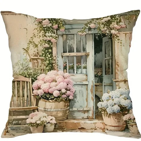 Französischer Landhausstil Blumen Leinen Kissenbezug Künstlerische Aquarell Landschaft Dekokissenbezug Für Sofa Bett Wohnzimmer Home Deko