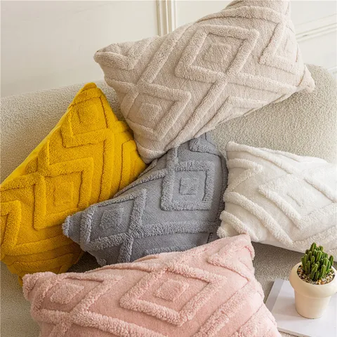 Housse de Coussin Décorative Motif Losange Géométrique Couleur Unie Minimaliste Moderne Canapé Maison Salon Chambre Décoration