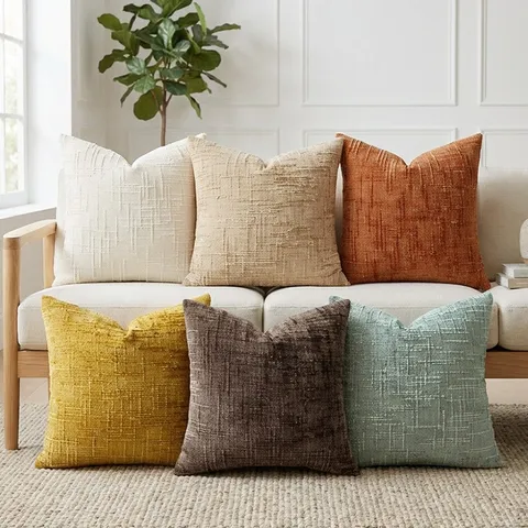 Funda de Almohada de Chenilla Minimalista Moderna Color Sólido Funda de Cojín Decorativa Para Sala de Estar Sofá Dormitorio