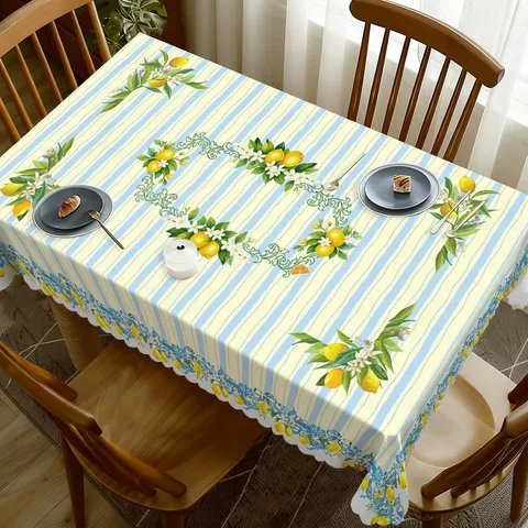 Nordic Velvet Printed Lemon Fruit Tablecloth Dustproof Rectangular Table Cloth Home Kitchen Dining Spring Decoration