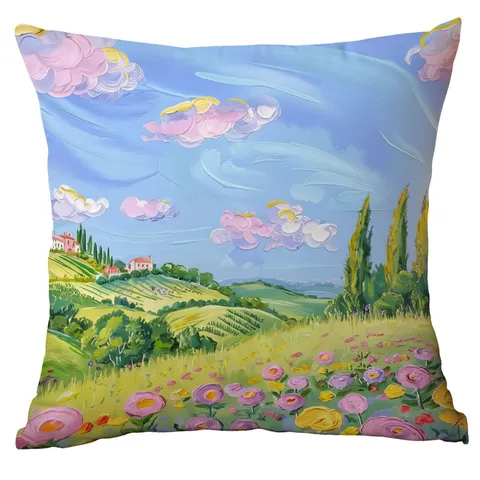 Artistic Oil Painting Landscape Pillowcase Short Plush Watercolor Scenery Throw Pillow Cover Printed Cushion Cover Decorative For Sofa Living Room Bedroom Home