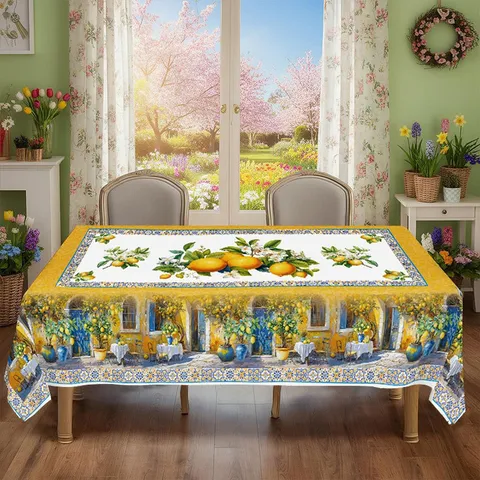 Nordic Velvet Printed Lemon Fruit Tablecloth Dustproof Rectangular Table Cloth Home Kitchen Dining Spring Decoration
