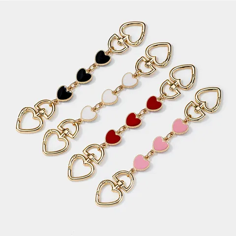 Vintage Alloy Heart Shaped Bag Chain Extension Fashion Golden Metal Handbag Decoration Strap Hanging Charm For Shoulder Bag