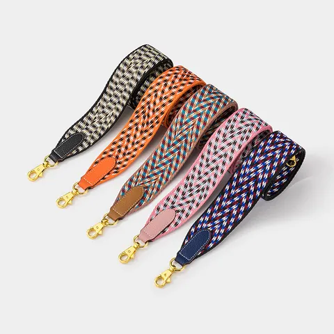 Bandoulière Large Tissée Géométrique Vintage Remplacement Polyester Cuir Sangle d'Épaule Avec Boucles Métalliques Pour Sacs Femme Homme