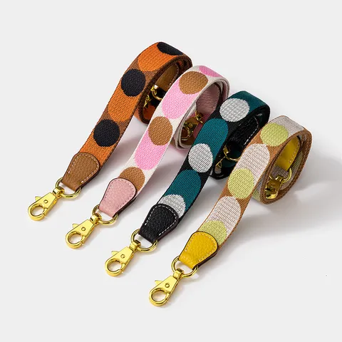 Contrast Polka Dot Cotton Woven Bag Strap Elegant Replacement Shoulder Strap Metal Clasp Leather Ends For Shoulder Crossbody Bags Women Accessory