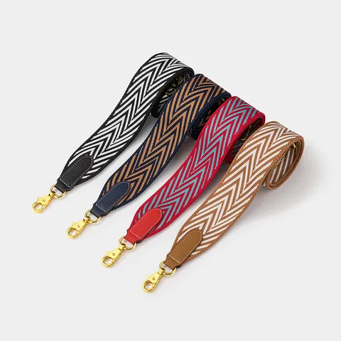 Bandoulière Large en Tissu Sergé de Mode Bandoulière à Chevrons Vintage Remplacement en Poliester Avec Extrémités en Cuir Crochets Métalliques pour Sacs