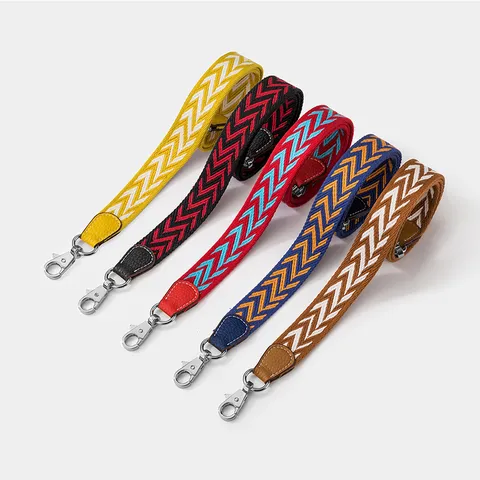 Women Woven Cotton Bag Strap Chevron Geometric Diagonal Pattern Shoulder Strap With Leather End Alloy Hooks For Handbag Crossbody Bag Replacement