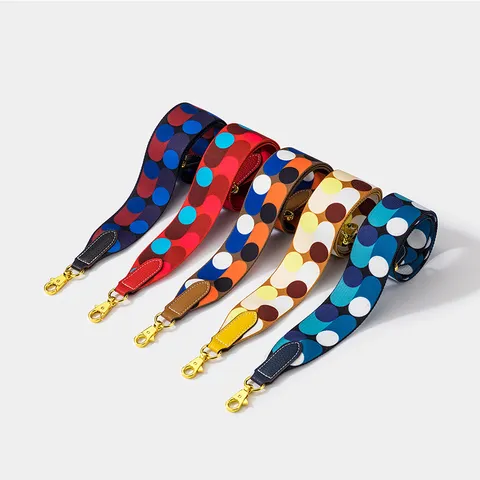 Women Fashion Polyester Polka Dot Wide Shoulder Strap Color Block Replacement Bag Strap With Metal Buckles Accessories