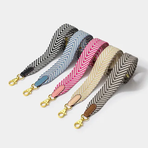 Bandoulière de Sac Tissée à Chevrons Vintage Large Bandoulière de Remplacement Avec Extrémité en Cuir Boucle en Métal Pour Accessoires de Sac à Main Femme