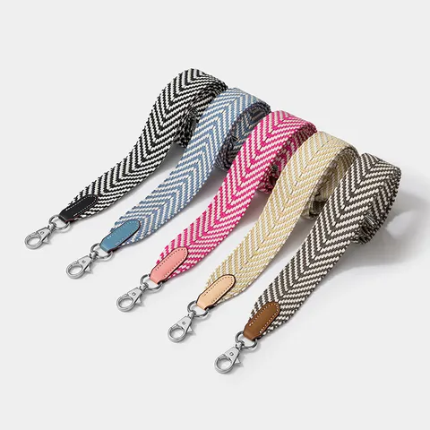 Bandoulière de Sac Tissée à Chevrons Vintage Large Bandoulière de Remplacement Avec Extrémité en Cuir Boucle en Métal Pour Accessoires de Sac à Main Femme