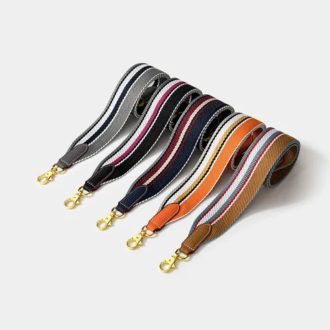 Retro Woven Wide Bag Strap Contrast Striped Polyester Replacement Shoulder Strap Leather End Metallic Swivel Clasp For Crossbody Shoulder Bag Universal Accessory