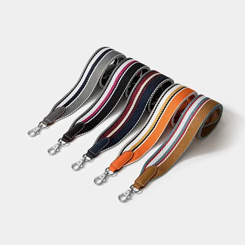 Retro Woven Wide Bag Strap Contrast Striped Polyester Replacement Shoulder Strap Leather End Metallic Swivel Clasp For Crossbody Shoulder Bag Universal Accessory