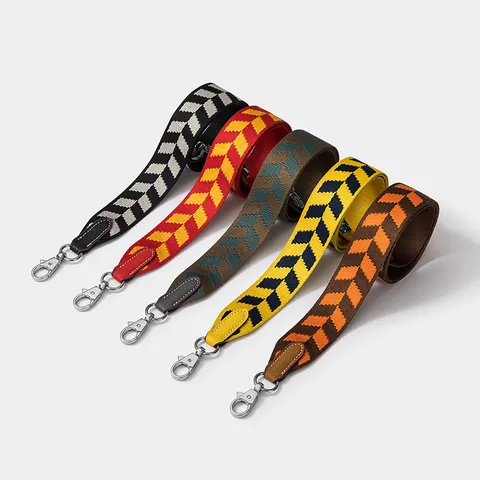 Polyester Webbing Wide Shoulder Strap Geometric Jacquard Crossbody Replacement Bag Strap Leather Trim Vintage Style For Women