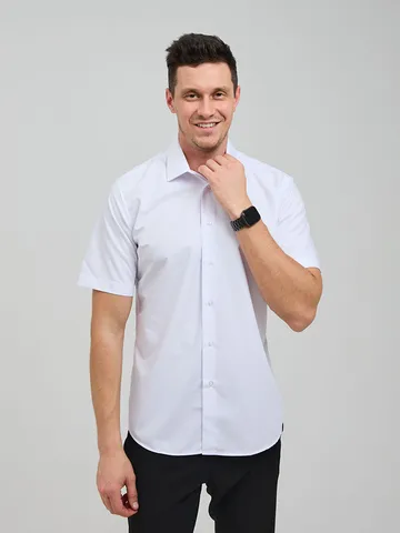 Men Business Casual Short Sleeve Shirt Loose Plus Size Solid Color Summer Thin Top Polyester Button Down Shirt