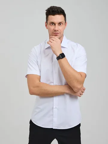 Men Business Casual Short Sleeve Shirt Loose Plus Size Solid Color Summer Thin Top Polyester Button Down Shirt