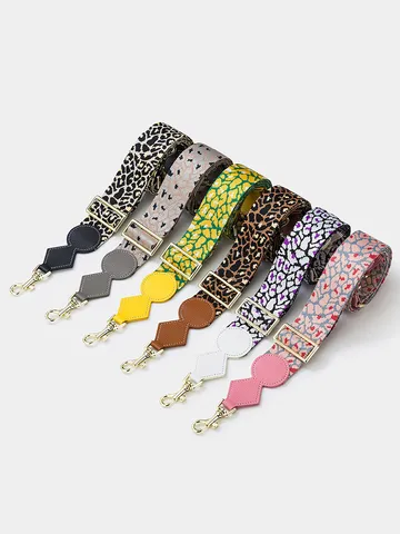 Adjustable Wide Shoulder Strap Polyester Leopard Print Crossbody Bag Strap Replacement With Metal Buckles For Handbags