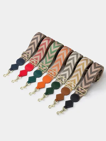 Adjustable Wide Shoulder Strap For Crossbody Bags Replacement Polyester Chevron Pattern Gold Silver Buckle Bag Strap