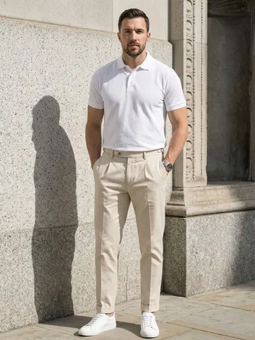 Polo da Uomo Casual a Maniche Corte Traspirante in Poliestere Classica Tinta Unita Stampata con Revers per Sport all'Aperto Quotidiano