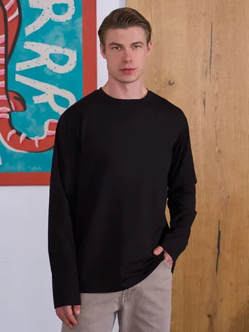 Men's Basic Solid Color Long Sleeve Cotton T-Shirt Breathable Round Neck Casual Top Printed Moisture Wicking Tee