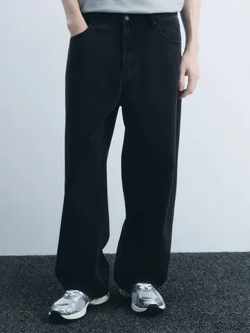 Heren Casual Losse Rechte Jeans Katoen Gewassen Zwart Denim Broek Stedelijke Mode Wijde Pijpen Pantalon Voor Mannen
