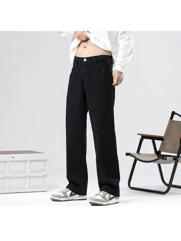 Heren Casual Losse Rechte Jeans Katoen Gewassen Zwart Denim Broek Stedelijke Mode Wijde Pijpen Pantalon Voor Mannen