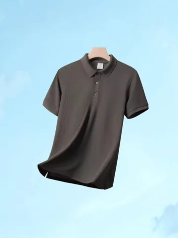 Unisex Summer Short Sleeve Polo Shirt Cool Washed Cotton Slit Hem Casual Solid Color Lapel Button Top For Men Women