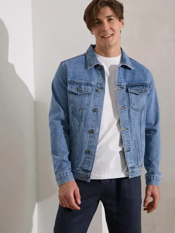 Herren Retro Gewaschen Patchwork Jeansjacke Locker Amerikanische Arbeitskleidung Baumwoll Denim Jacke Revers Einreihig Lässig Top