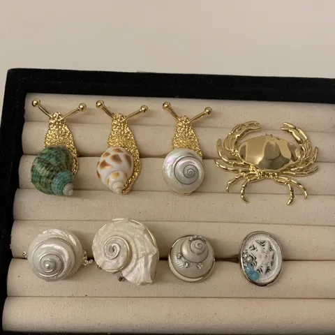 Westerse Ins Vakantiestijl Handgemaakt Ingelegd Natuurlijke Muschel Wulk Ring Mode Gepersonaliseerde Slak Krab Legering Ring Voor Vrouwen Strand Sieraden