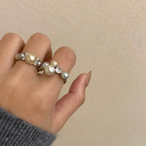 Franse Vintage Legering Kunstparel Sieradenset Luxe Koffiegoud Strass Verstelbare Ketting Oorbellen Ring Voor Vrouwen Mode