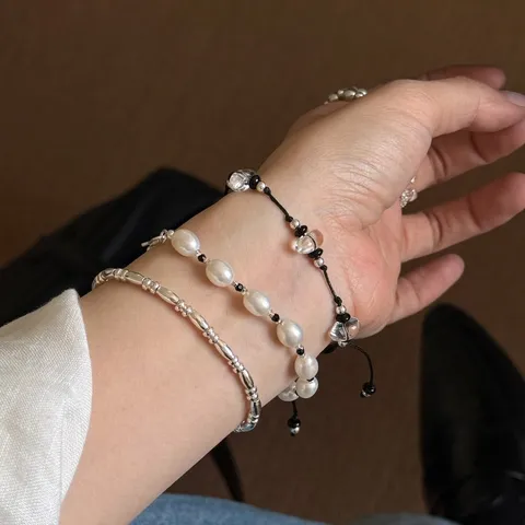 New Chinese Style White Crystal Three-Piece Bracelet Set For Women Handmade Ins Style Transparent Bead Alloy Bracelet Jewelry Gift