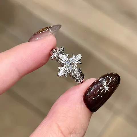Vintage Cross Fleur-de-lis Open Ring For Women Retro Copper Zircon Rhinestone Adjustable Fashion Jewelry Finger Ring Gift
