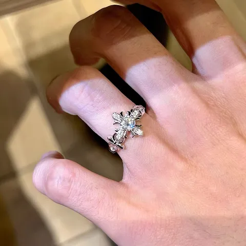 Vintage Cross Fleur-de-lis Open Ring For Women Retro Copper Zircon Rhinestone Adjustable Fashion Jewelry Finger Ring Gift