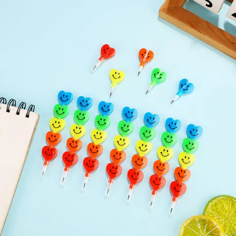 Creative Rainbow Smiley Heart Stackable Pencil Cartoon Cute Writing Tool Student School Kids Stationery