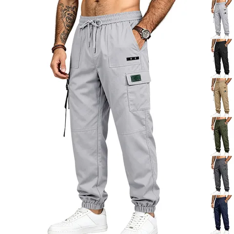 Men's Vintage Twill Cargo Jogger Pants Multi-Pocket Casual Outdoor Commuter Drawstring Elastic Waist Micro-Stretch Tapered Work Trousers