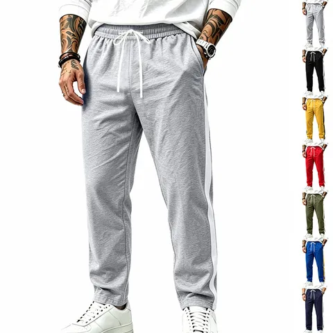 Men's Casual Sports Sweatpants Autumn Winter Loose Straight Jogger Pants Color Block Side Stripe Athletic Pants