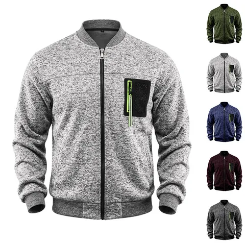 Men-s Casual Bomber Jacket Stand Collar Warm Fleece Lined Nylon Fabric Windproof Flight Baseball Uniform Outerwear Coat Top