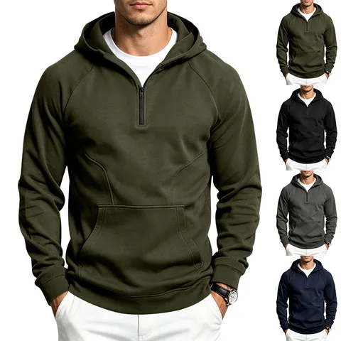 Men's Outdoor Sport Fitness Hoodie Patchwork Color Block 1/4 Zip Pullover Fleece Lined Loose Casual Sweatshirt Top