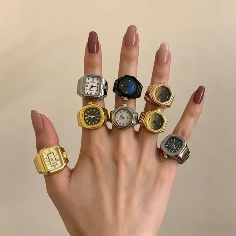 Minimalistisch Creatief Legering Ring Horloge Kwarts Uurwerk Elastisch Vinger Horloge Koppel Mode Sieraden Cadeau