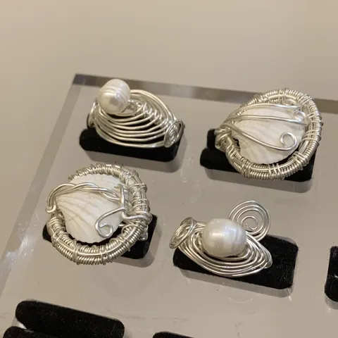 Französisch Vintage Handgemachte Umwickelte Metall Offene Ring Ozean Stil Muschel Schnecke Perle Einstellbare Fingerring Schmuck