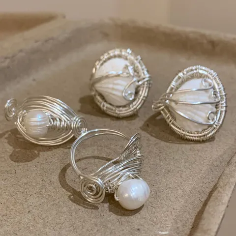 Französisch Vintage Handgemachte Umwickelte Metall Offene Ring Ozean Stil Muschel Schnecke Perle Einstellbare Fingerring Schmuck