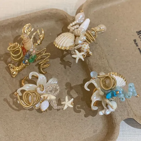 Böhmischer Natürlicher Muschel Schnecke Seestern Ring Kupferlegierung Drahtgewickelter Offener Ring Strand Schmuck für Damen