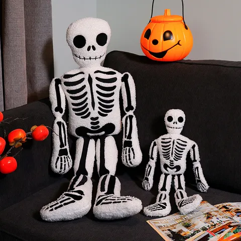Jouet en Peluche Squelette d'Halloween Effrayant Poupée Crâne Os Blanc Animal en Peluche Décoration Maison Fête Cadeau