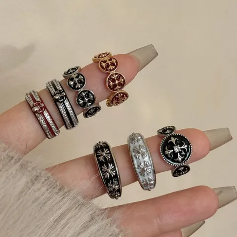 Vintage Emaille Kruis Open Ring Verguld Koper Strass Hip Hop Verstelbare Vingerring Gepersonaliseerde Sieraden Cadeau voor Vrouwen