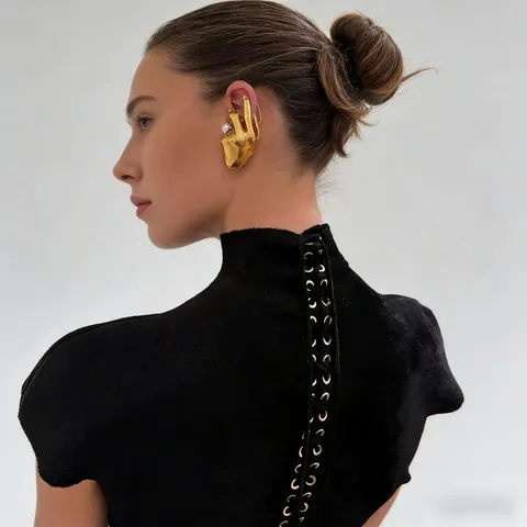 Retrò Lega di Zinco Forma della Mano Dito Polsino dell'Orecchio Senza Buco Strass Anello Clip dell'Orecchio Orecchini per Donna Gioielli