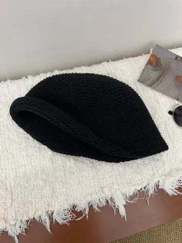 Cappello a Secchiello in Maglia Misto Lana Caldo Invernale Stile Coreano per Donna Tinta Unita Cappello da Pescatore Rotondo